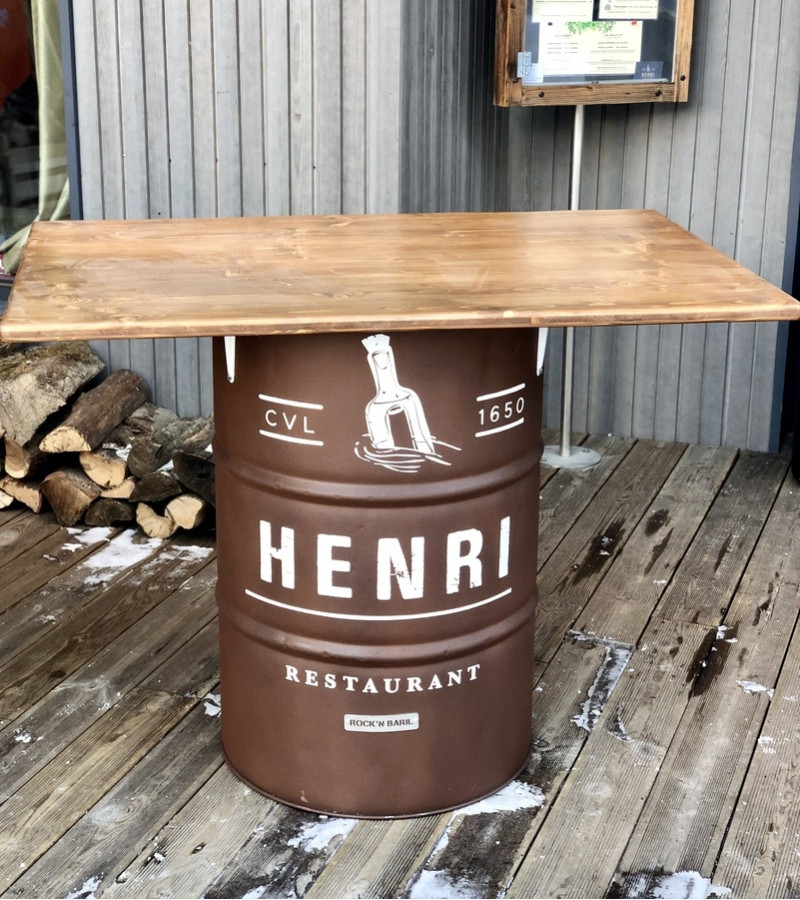 Baril bar table haute/mange debout 110cm personnalisable extérieur